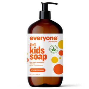 Everyone 3-in-1 Kids Soap, Body Wash, Bubble Bath, Shampoo, 32 Ounce (Pack of 2), Orange Squeeze, Coconut Cleanser with Plant Extracts and Pure Essential Oils