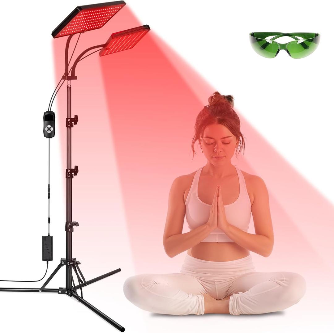SAVILER Red Light Therapy Lamp, Infrared Light Therapy Device with Stand, 660nm Red and 850nm Near Infrared Red Light Therapy for Body and Face Pain Relief Skin Care(Dual Lamps)