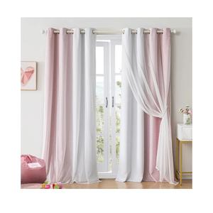 100% Blackout Curtains with Sheer Overlay Mix and Match Double Layer Drapes 84 Inch Long 2 Panels for Bedroom Living Room Pink White Ombre Grommet Window Treatment with Tiebacks