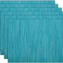 SHACOS Woven Vinyl Placemats Set of 6 Wipe Clean Wasahble Place Mats for Dining Table Heat Resistant Non Slip Table Mats (6, Teal Blue)