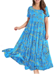 YESNO Women Casual Loose Bohemian Floral Dress with Pockets Short Sleeve Long Maxi Summer Beach Swing Dress EJF Size L