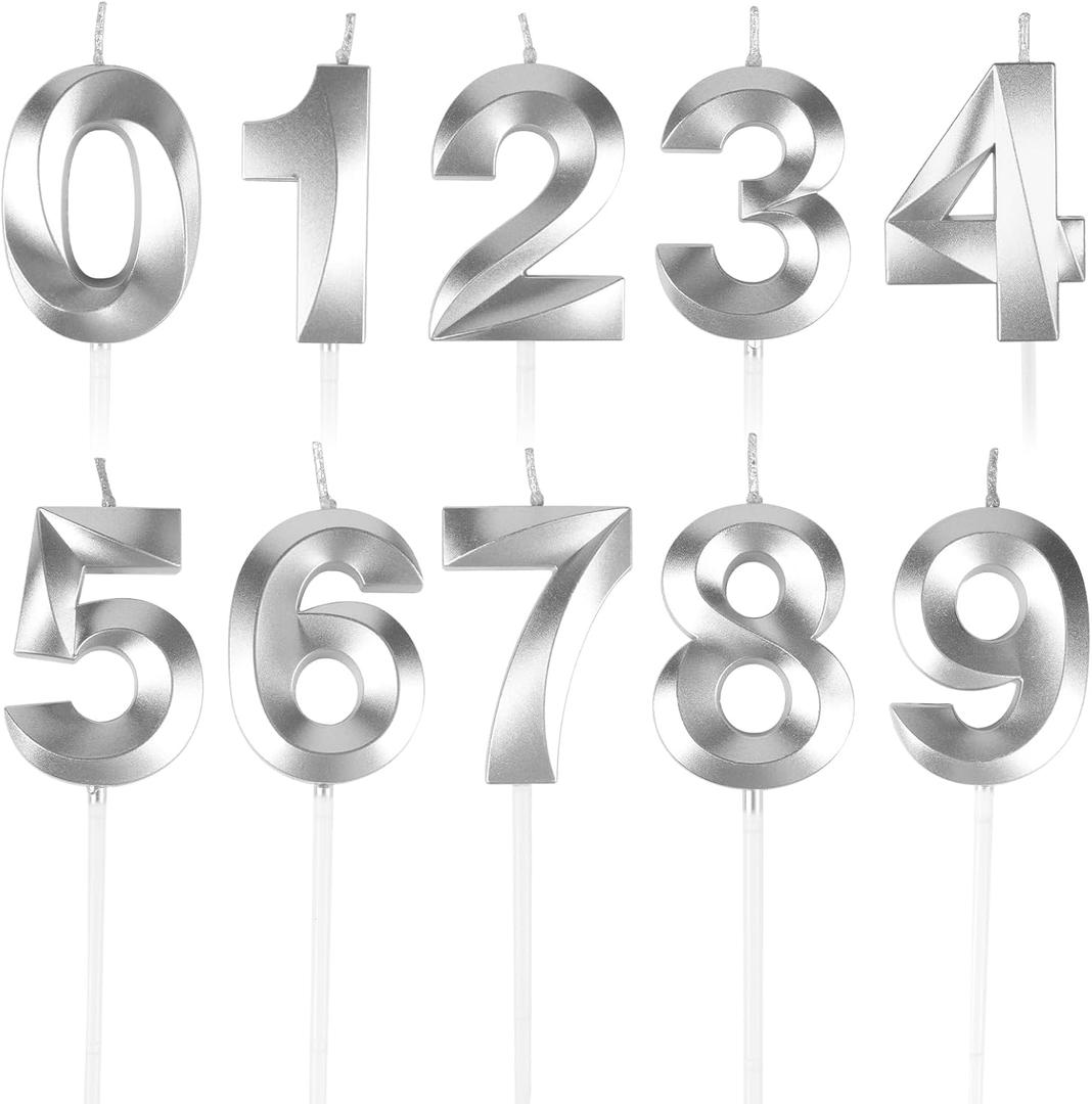 BEAN LIEVE Numeral Birthday Candles - Happy Birthday Cake Candles Numeric Candles Number 0 1 2 3 4 5 6 7 8 9 Used for Cake Decoration on Birthday Parties and Wedding Anniversary Celebration (Silver)