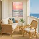 SIXWOOD Pink Ocean Sunset Canvas Wall Art Painting, Pastel Beach Picture with Waves and Sailboats, Coastal Wall Decor for Living Room Girls Bedroom Nursery, 16x24 Framed Ready to Hang Aesthetic Print