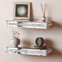 SHYFOY Mirrored Floating Shelves for Wall Decor Storage, Glitter Glass Wall Mounted Shelves for Bedroom, Living Room, Bathroom, Kitchen, Office and More, Set of 2, Silver