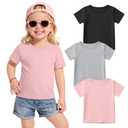LessonZoo 3 Pack Toddler Girls' T-Shirts, 3-Color, 3T