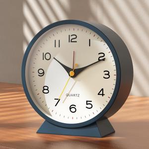 AYRELY 4.5" Analog Alarm Clock,Small Retro Desk Clock Battery Operated,Slient Metal Table Clock with Light for Living Room Decor,Bedroom,Bedside (Blue)