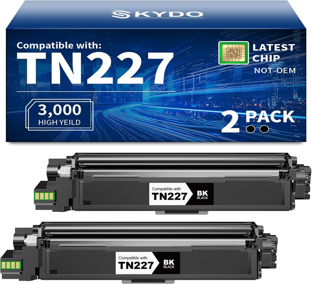 Compatible TN-227BK Toner Cartridge Replacement for Brother TN-227 Black Toner High Yield TN223 for MFC-L3770CDW HL-L3270CDW HL-L3290CDW MFC-L3710CW HL-L3210CW (2 Black)