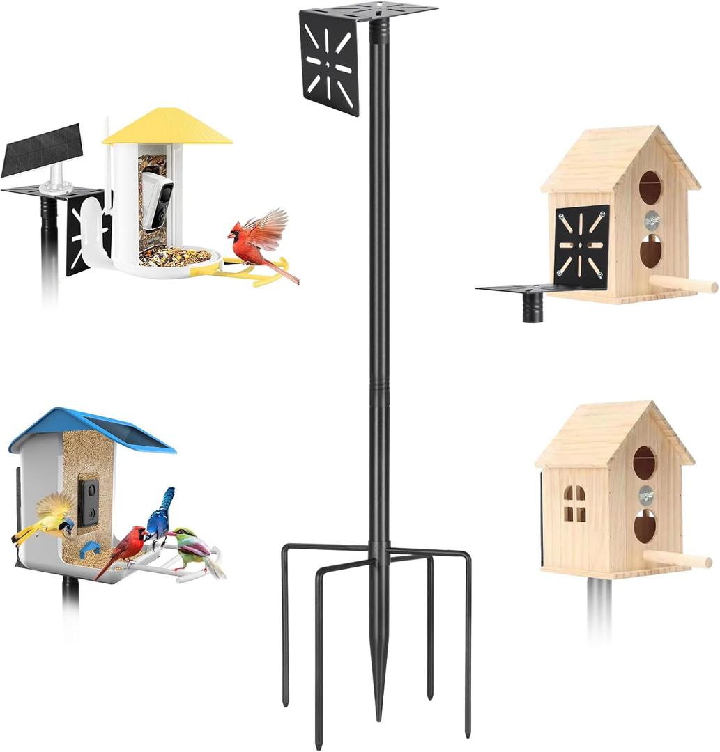 Smart Bird Feeder Pole-Heavy Duty Adjustable 3-6.6ft Universal Birdhouse Stand Mount for Backyard&Outdoor Bird Houses/Cameras (80" Pole)
