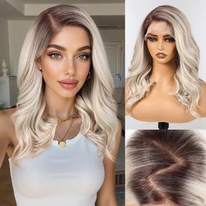 HAIRCUBE 13x6 HD Synthetic Lace Front Wig, 16 Inch Ombre Ash Blonde Curly Wig Glueless Wig with Natural Density Hairline & Adjustable Cap