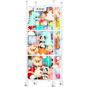 TomCare Extra Large Stuffed Animal Storage Metal Storage Organizer with 4 Lockable Wheels Space Saving Stuffed Animals Holder for Playroom Bedroom