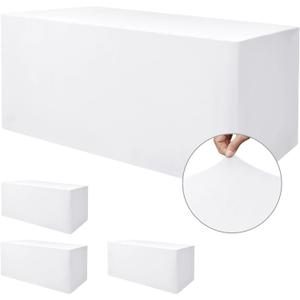 Nasitos White Fitted Table Covers Stretch Spandex - 72 x 30 Inch - 4 Pack Rectangle Table Clothes for 6 Ft Folding Tables, Wrinkle Resistant Tablecloths for Parties, Trade Show, Craft Show, Birthday Nasitos White Fitted Table Covers Stretch Spandex - 72 x 30 Inch - 4 Pack Rectangle Table Clothes for 6 Ft Folding Tables, Wrinkle Resistant Tablecloths for Parties, Trade Show, Craft Show, Birthday