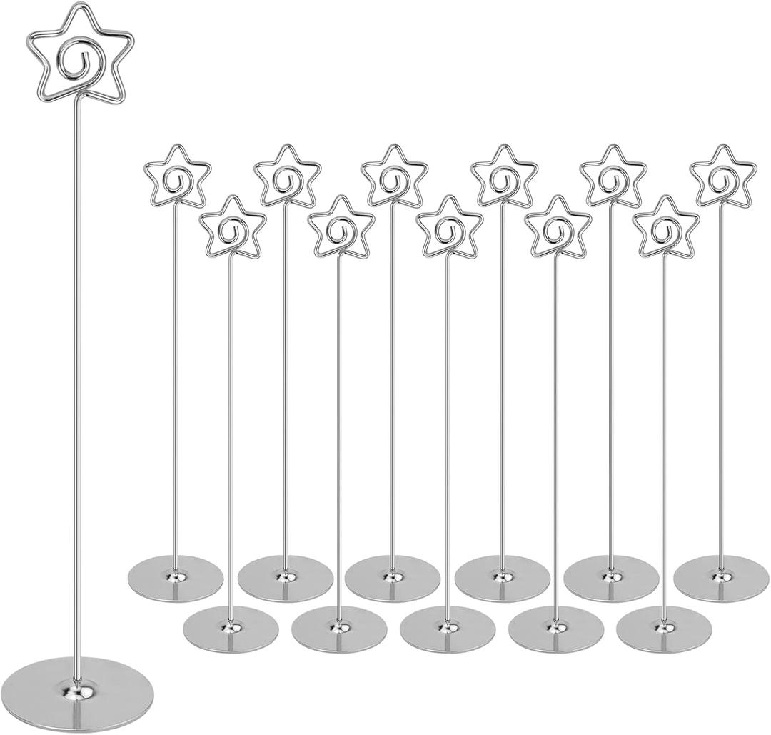 Urban Deco 12PCS Table Number Holders 12 Inches Pentagram Place Card Holder Metal Table Card Holders, Picture Holders for Tables, Card Holder Stand for Wedding Dcor-Silver