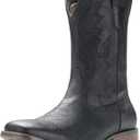 IUV Cowboy Boots For Men with Wide Square Toe Western Retro Boot Durable Classic Fashionable Embroidered Pull On Slip Resistant Boots (Black) 11
