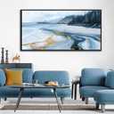 Blue and Gold Abstract Wall Art - Ocean Beach Pictures for Living Room Coastal Bedroom Paintings for Wall Decor Framed Landscape Artwork for Walls large Modern Decoration 2448IN