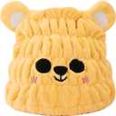 Microfiber Hair Towel Wrap for Kids, Yellow Bear Dry Hair Cap Suck Water, Absorbent Quick Girls Boys Hair Drying Towel, Lightweight Bouncy Hat Headscarf