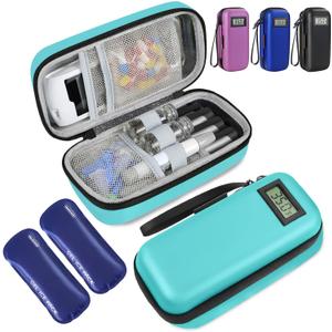 Insulin Cooler Travel Case, Portable Temperature Display Medicine Travel Cooler, Diabetes Case with 2 Reusable Ice Packs TSA Approved for Diabetic Supplies Patent Pending(Seafoam)
