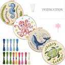 INFUNLY 4 Sets Embroidery Kit for Beginners with Sea Animals Pattern DIY Embroidery Kit for Adults Ocean Embroidery Art Kit Turtles/Seahorses/Octopuses/Whales Cross Stitch Kit with Embroidery Hoops