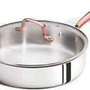 CAROTE 10" Tri-Ply Stainless Steel Deep Frying Pan with Lid, Non-Toxic Saute Pan, Oven Safe, Induction, Ceramic and Gas Cooktops Compatible, Silver