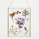 Glass Hanging Picture Frame, 10.8x14 Gold Double for Pressed Flowers, Clear DIY Vintage Artwork Display with Chain, Floating Style Gallery Mounted Photos