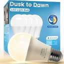 Torkase Outdoor Dusk to Dawn Light Bulbs, 13W(100W Equivalent), 3000K Daylight, A19 Automatic On/Off Sensor LED Bulb, E26 Base, Non-Dimmable, 4 Pack (3000k Warm White)