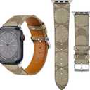 Leather Band Compatible with Apple Watch iWatch 38mm 40mm 41mm 42mm 44mm 45mm 49mm Women Men, Luxury Designer Leather Wristband for iWatch Ultra/Ultra 2 Series 9 8 7 6 5 4 3 2 1 SE SE2 (Brown)