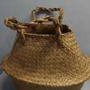 Woven Seagrass Belly Basket for Storage, Plant Pot, Laundry, Picnic and Grocery Basket with Handle (Large, Original)