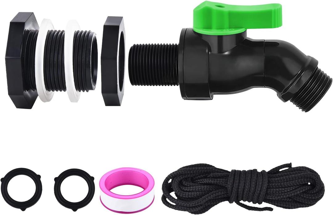 High Flow Rain Barrel Spigot Kit with Bulkhead FittingRain Barrel Drain Valve for Rain Water Barrel, Water Tanks, 55 Gallon Drum 3/4 GHT Outlet