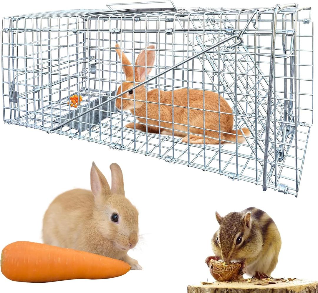 Live Animal Cage Traps,24in Rabbit Trap,Humane Way Folding Raccoon Traps for Stray Cats,Squirrels,Live Traps for Raccoons,Steel Foldable with Pedal Triggers (24X8X7)