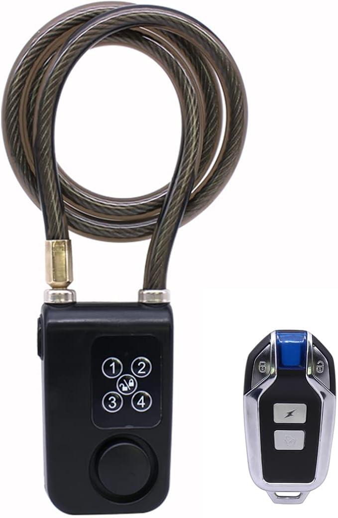 Mengshen Bike Lock with Remote Control, Anti-Theft Vibration Alarm with 31 Inch Cable Length, IP55 Waterproof for Bicycle Motorcycle Door Fence Gate Scooter Baby Stroller (Black)