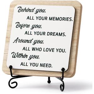 2026 Graduation Quote Decorations, Positive Behind You All Your Memories Wooden Box Block Sign Table Decor With Bracket, for Home Rustic Farmhouse Shelf Decoration College Graduation Party Gift.