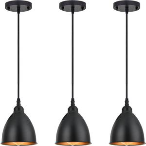 TERLEENART 2 Pack Industrial Farmhouse Ceiling Hanging Pendant Light Fixtures with Matt Black Metal Bell Shade Build-in Golden, for Kitchen Island Dinning Room Bedroom Living Room Entryway Loft Foyer