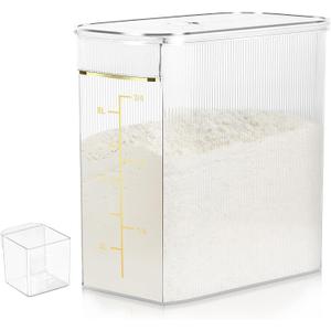 Rice Storage Container 15-20 Lbs, Tall & Narrow Food Storage Container with Measuring Scoop for Dry Goods Rice Flour Pet Food Bath Salt Storage, Clear Plastic Bin with Lid for Pantry Storage