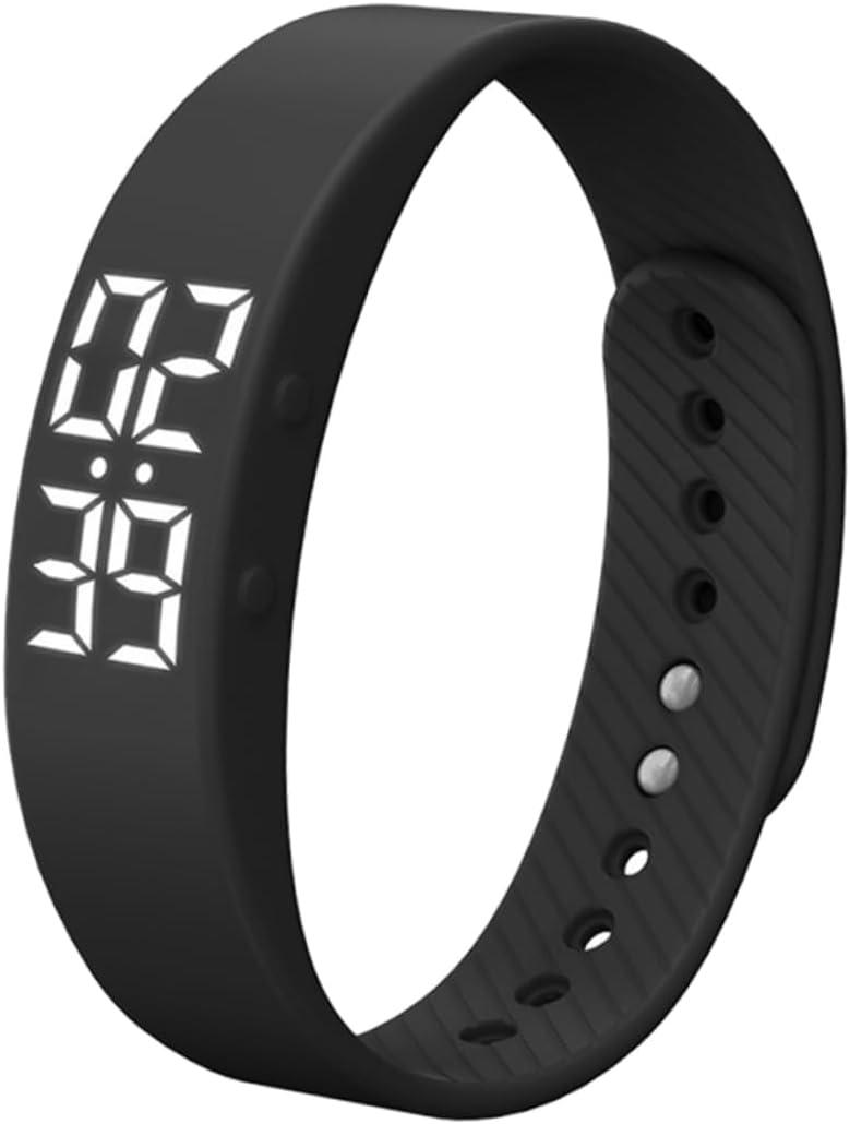 NUOBESTY Intelligent Led Fitness Watch Adjustable Silicone Smart Wrist Bracelet Vibrating Alarm Sports for Step Counting and Calorie Monitoring Black