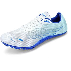 Track and Field Shoes for Men Women 8 Spikes Boys and Girls Kids Running Racing Shoes (6 Women/4.5 Men, Blue)