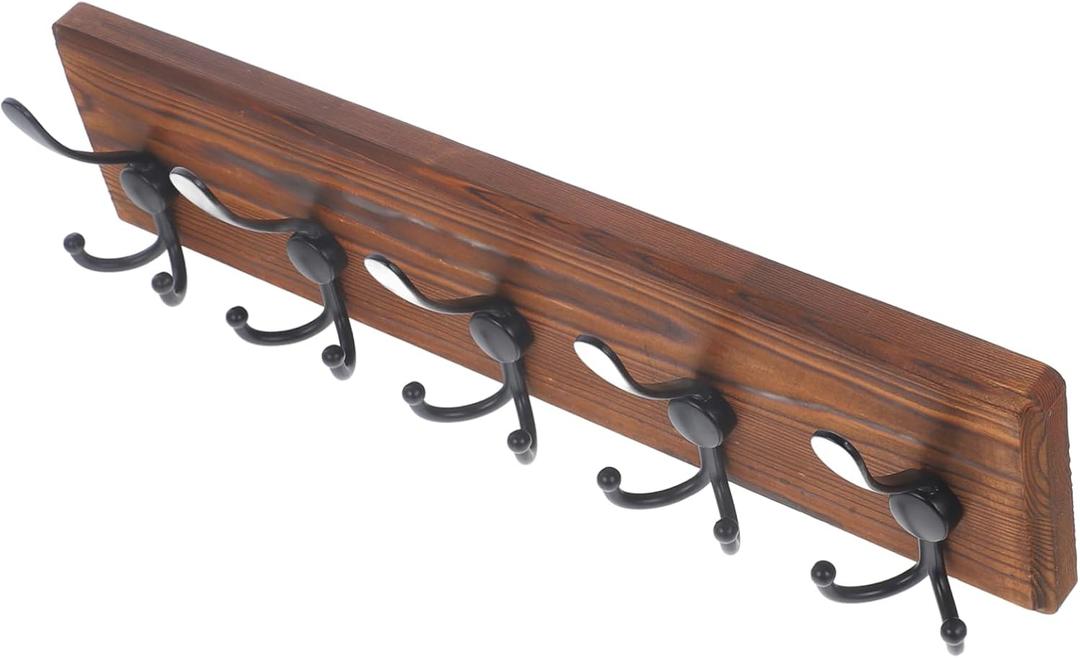 ULTECHNOVO Wooden Wall Mount Coat Rack Heavy Duty Key Holder and Hook for Towels Bags Hats Vintage Style Hanger for Bathroom Kitchen Hallway Garage Space Saving Design Set of 2
