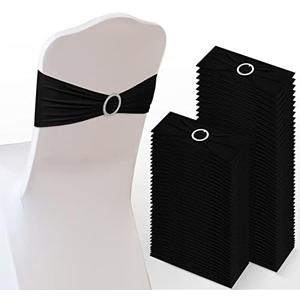 Tudomro 70 Pcs Spandex Chair Sashes, Stretch Ties Bows with Buckle Slider Elastic Bows Chair Cover Bands for Wedding Party Universal Reception Ceremony Banquet Decoration(Black)