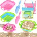 EULRGAUS Beach Toys, 6 PCS Sand Sifter for The Beach, Sand Toys with 2 Collapsible Sand Sifters Sieve, 2 Beach Shovels, 2 Mesh Beach Bags, Shark Tooth Sifter & Shell Collecting for kids Boys and Girls