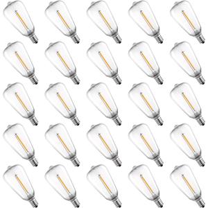 25 Pack Edison E12/C7 Low Wattage Outdoor Light Bulbs - 1W, 2700K, Shatterproof, ST38 Edison LED Bulbs