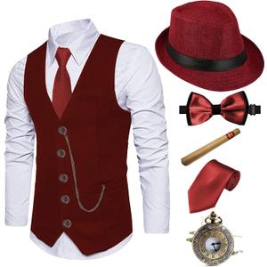 EFORLED 1920s Mens Costume Fedora Hat,Gatsby Gangster Vest,Vintage Pocket Watch,Pre Tied Bow Tie,Tie (XX-Large)