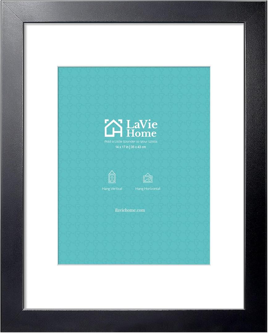 LaVie Home 14 x 17 Poster Frame Black, Display Pictures 11x14 with Mat or 14x17 Without Mat, Stable and Sturdy Picture Frame and Polished Plexiglass, Horizontal and Vertical Format of The Wall1 Pack