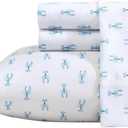 Nautica - Sheet Set, Breathable & Cooling Microfiber Bedding with Matching Pillowcase, Deep Pocket, Fully Elasticized (Nantucket Lobster Ocean Breeze Blue, Twin)