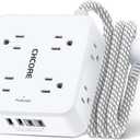 Surge Protector Power Strip - CHCORE Braided Extension Cord with 8 Outlets with 4 USB (2 USB C) Charging Ports, Flat Plug Multi Plug Outlet Extender Charging Station for Home Office, ETL, White