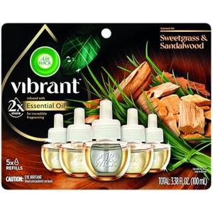 Air Wick Plug In Scented Oil Refills, Sweetgrass + Sandalwood, Air Fresheners for Home Long Lasting, Room Fresheners,Air Freshener Plug In, Essential Oils, Home Essentials for Small&Large Spaces,5 ct