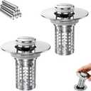 Bathroom Sink Stopper, Stainless Steel Pop-up Sink Stopper Hair Catcher with Removable Basket (2PCS)