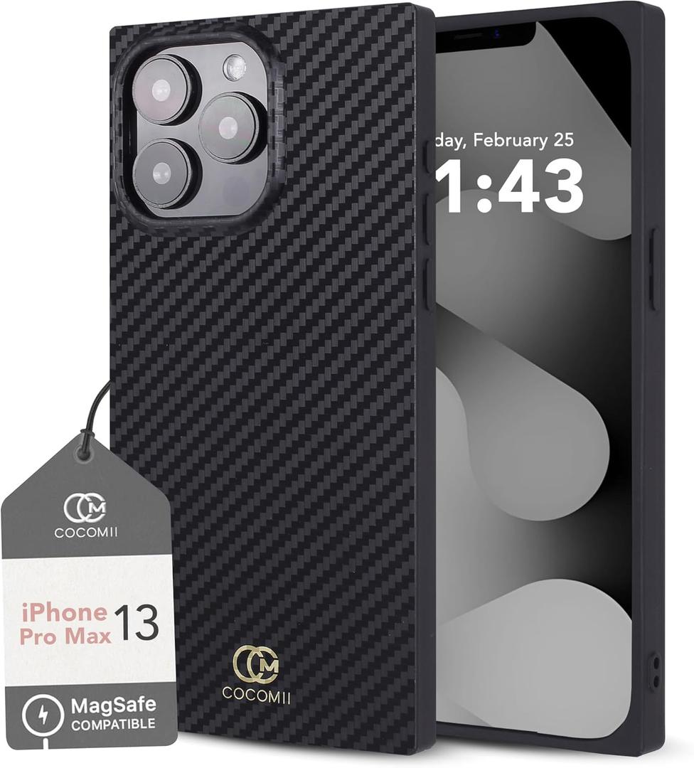 COCOMII - Rectangle Case Compatible with iPhone 13 Pro Max/12 Pro Max - Compatible with MagSafe, Fashion Forward Design, Timeless Pattern, Case for iPhone 13 Pro Max/12 Pro Max 6.7 inch, Carbon Fiber (Black)