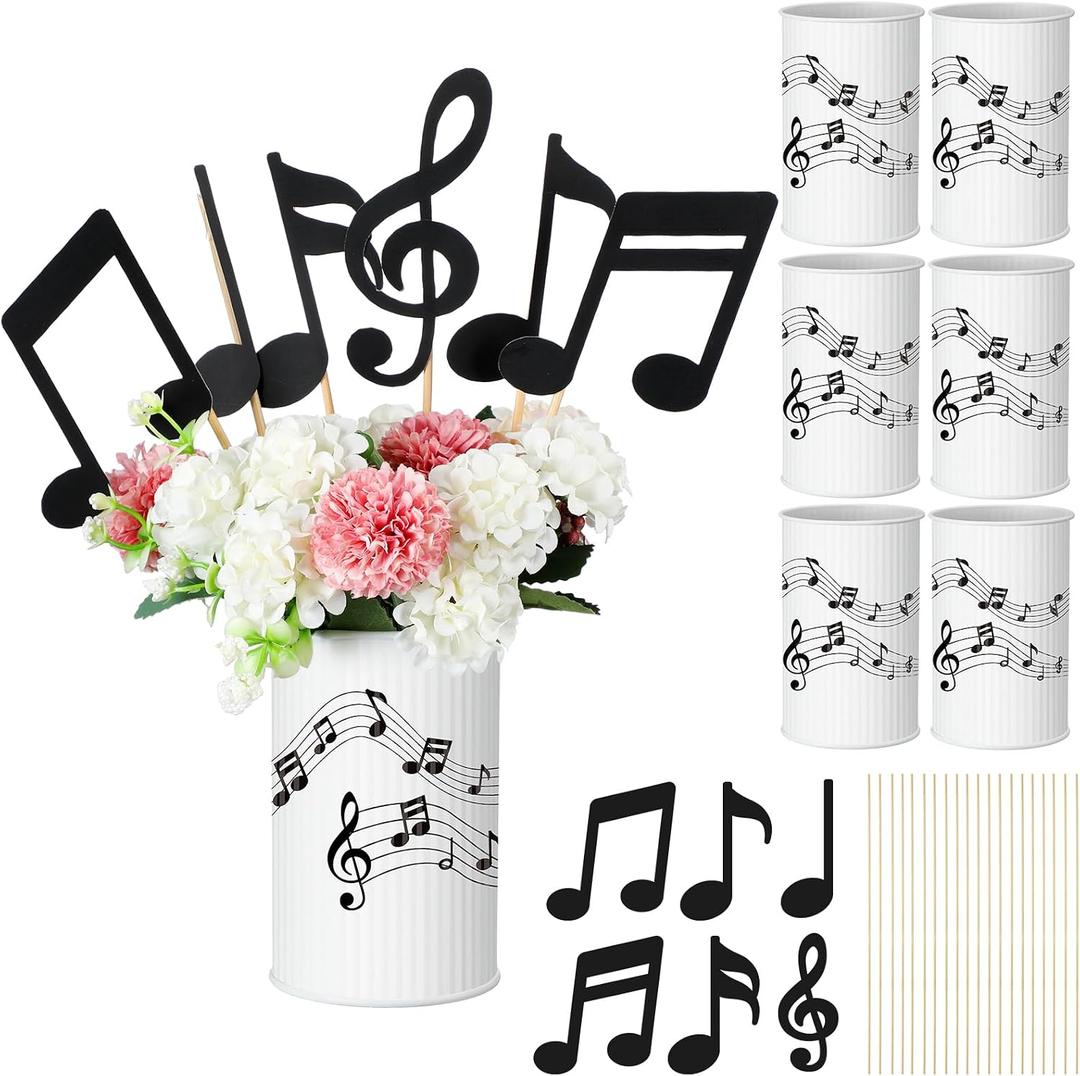 Remerry 6 Sets Music Party Decorations Centerpiece for Tables Music Notes Metal Vase Table Toppers with Cards Musical Themed Party Decor Wedding Birthday Baby Shower Supplies