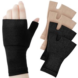 Geyoga 4 Pcs Palm Brace Wrist Support Sleeves for Men Women Everyday Use Wrist Brace Compression Carpal Tunnel for Hand Pain Relief, Fitness Gloves, Sports Glove(Black, Nude Color,5.1-5.9 Inch) (Large)