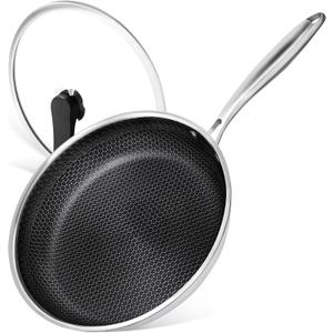 MICHELANGELO 12 Inch Stainless Steel Frying Pan with Lid, Nonstick with Honeycomb Coating, Triply Skillet - Induction Compatible