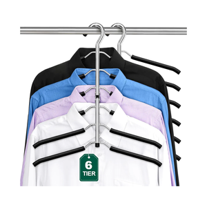 DOIOWN Space Saving 6 Tier Coat Hangers - Non Slip Foam Padded, Black Metal Sweater & T Shirt Hangers for Men & Women, 2 Pack Closet Organizers