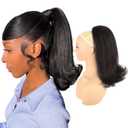 Flick Ponytail for Black Women,Rafabcici 14 Inch Yaki Straight Drawstring Ponytail Extension with Wrap-Around Tail,Shoulder-Length Synthetic Hairpiece(Black Brown)